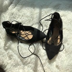 Lace up black flats